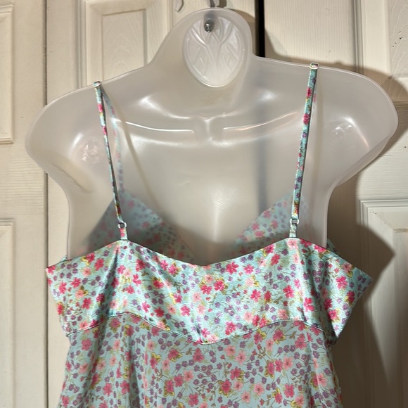 Victoria's Secret Vintage 1990s Y2K Blue Floral Open Front Satin Cami Top Medium - Picture 13 of 16